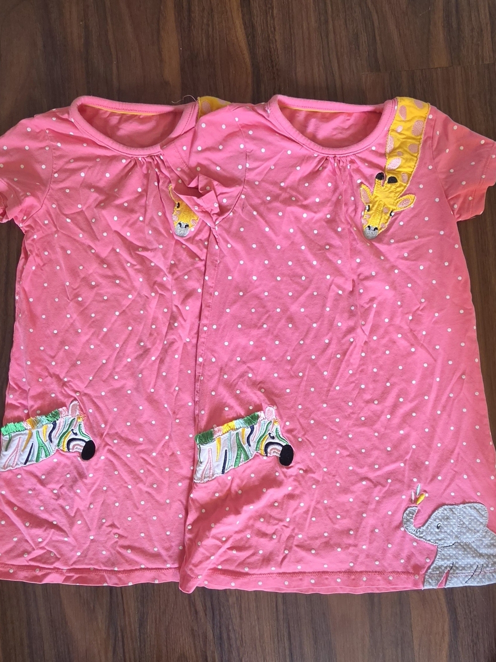 Pink Polka Dot Giraffe & Elephant Kids Pajama Dress